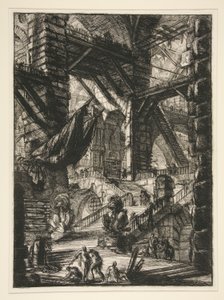 Carceri, VIII: Trappan med troféer av Giovanni-Battista Piranesi