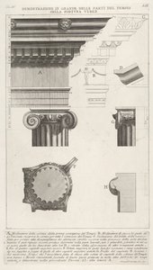 Gesims och kolonn från Temple of Fortuna Virilis Tempio della Fortuna Virile, från ..., 1756. av Giovanni Battista Piranesi