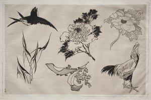 Middagsservering (Rousseau-servering): Svala, tupp och blommor (nr 8) av Giovanni-Battista Piranesi