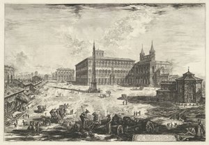 Gezicht op het Lateraan te Rome met de Sint-Jan van Lateranen Utsikt över Piazza och basilikan S. Giovanni in Laterano (titel på objektet) Gezichten op Rome (serietitel) Utsikt över Rom designad och graverad av Giambattista Piranesi-arkitekten Ve (nez) ian av Giovanni-Battista Piranesi