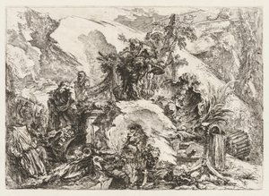 Groteschi: Ruiner med dödens huvud och skelett av Giovanni Battista Piranesi