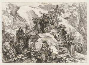 Groteschi: Ruiner med dödshuvud och skelett. av Giovanni Battista Piranesi