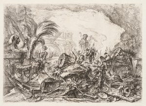 Groteschi: Ruiner med en staty av en faun och en fallen kolonn av Giovanni-Battista Piranesi