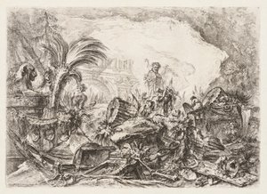 Groteschi: Ruiner med en staty av en faun och en fallen kolumn, ca. 1745-50. av Giovanni Battista Piranesi
