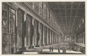 Interieur van de Santa Maria Maggiore i Rom Interiörvy av basilikan S. Maria Maggiore (titel på objektet) Gezichten op Rome (serietitel) Utsikt över Rom designad och graverad av Giambattista Piranesi-arkitekten Ve (nez) iano (serietitel) av Giovanni Battista Piranesi
