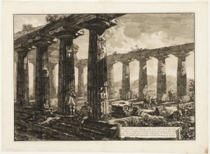 Interiörvy av templet som tros ha varit tillägnat Juno, från olika vyer av Paestum av Giovanni Battista Piranesi