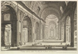 Interiörvy av Peterskyrkan i Vatikanen, ur ”Vedute di Roma” (Romerska vyer) av Giovanni Battista Piranesi