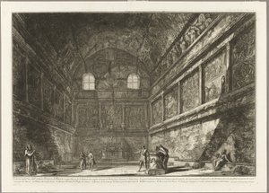 Interiörvy av det antika Bacchustemplet, nu kyrkan S. Urbano, två mil från Rom, från utsikt över Rom av Giovanni Battista Piranesi