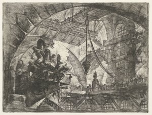 Fängelsehåla med fångar på utskjutande plattform Dungeons (serietitel) Invenzioni Capric di Carceri all Acqua Forte (serietitel) av Giovanni Battista Piranesi