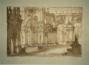 Palatslig innergård med en fontän av Giovanni Battista Piranesi