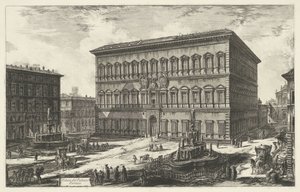 Palazzo Farnese i Rom Utsikt över Palazzo Farnese (titel på objekt) Gezichten op Rome (serietitel) Utsikt över Rom designad och graverad av Giambattista Piranesi-arkitekten Ve (nez) iano (serietitel) av Giovanni Battista Piranesi
