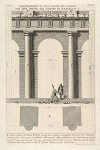 Delvis höjd och plan över första ordningens portik vid Marcellus Dimostr...s teater, 1756. av Giovanni Battista Piranesi