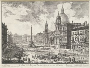 Piazza Navona i Rom Utsikt över Piazza Navona över ruinerna av Agonal Circus (titel på objekt) Gezichten op Rome (serietitel) Utsikt över Rom designad och graverad av Giambattista Piranesi-arkitekten Ve (nez) iano (serietitel) av Giovanni-Battista Piranesi