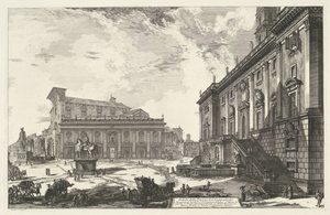 Piazza del Campidoglio i Rom Utsikt över Piazza del Campidoglio (titel på objekt) Gezichten op Rome (serietitel) Utsikt över Rom designad och graverad av Giambattista Piranesi-arkitekten Ve (nez) iano (serietitel) av Giovanni Battista Piranesi