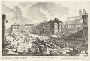 Piazza di Spagna i Rom Utsikt över Piazza di Spagna (titel på objekt) Gezichten op Rome (serietitel) Utsikt över Rom designad och graverad av Giambattista Piranesi-arkitekten Ve (nez) iano (serietitel) av Giovanni Battista Piranesi