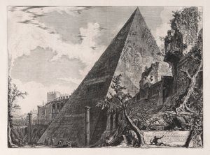 Piramide di C. Cestio (Pyramid of Gaius Cestius), från Vedute di Roma (Utsikt över Rom) av Giovanni Battista Piranesi