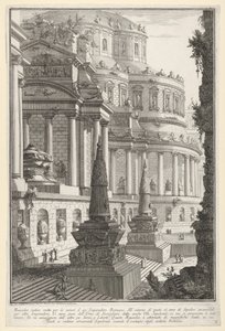 Plåt 3: Forntida mausoleum uppfört för askan efter en romersk kejsare Mausoleo antico ere..., 1743. av Giovanni Battista Piranesi