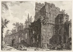 Ruiner av en av soldaternas kaserner nära en av Hadrianus framstående byggnader i hans villa i Tivoli, det så kallade Pretorio av Giovanni Battista Piranesi