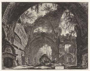 Ruiner av ett skulpturgalleri i Hadrianus villa i Tivoli [egentligen de stora baden], ur Vedute di Roma (Vyer över Rom) av Giovanni Battista Piranesi