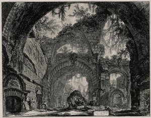 Ruiner av ett statygalleri i Hadrianus villa nära Tivoli (ur: Vedute di Roma) av Giovanni Battista Piranesi