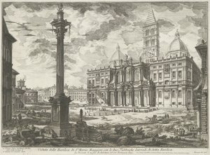 Santa Maria Maggiore i Rom Utsikt över basilikan Santa Maria Maggiore med de två sidobyggnaderna av nämnda basilikan (titel på objektet) Gezichten op Rome (serietitel) Vy över Rom ritade och graverade av Giambattista Piranesi-arkitekten Ve(nez)ia av Giovanni Battista Piranesi
