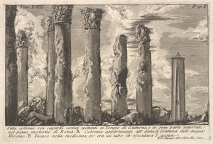 Sju kolumner i Juturnatemplet med korintiska huvudstäder. . . Sette kolon..., 1700-tal. av Giovanni Battista Piranesi