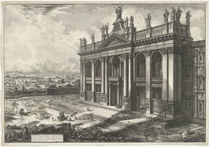 Sint-Jan van Lateranen i Rom Utsikt över fasaden av basilikan S. Giovanni Lateran (...) (titel på objektet) Gezichten op Rome (serietitel) Utsikter över Rom tecknade och graverade av Giambattista Piranesi-arkitekten Ve(nez)iano (serietitel) av Giovanni Battista Piranesi