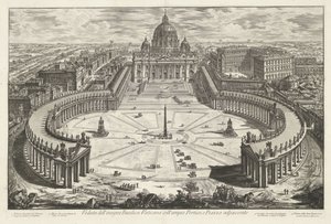Sint-Pietersplein med de Sint-Pietersbasiliek te Vaticaanstad Utsikt över den berömda Vatikanbasilikan med dess stora portik och intilliggande Piazza (titel på objektet) Gezichten op Rome (serietitel) Utsikt över Rom designad och graverad av Giambattista P