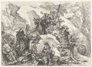 Skelett och skulpturer Capricci decorativi (tidigare serietitel) Grotteschi (serietitel) av Giovanni-Battista Piranesi