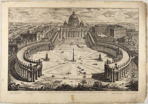 Peterskyrkan med förgård och kolonnader: fågelperspektiv av Giovanni Battista Piranesi