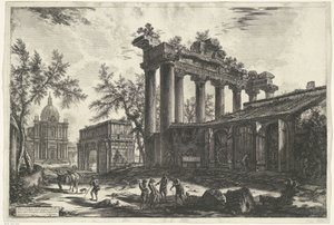 Tempel van Saturnus i Rom En annan vy av resterna av Pronaos från Concordiatemplet (titel på objektet) Gezichten op Rome (serietitel) Utsikt över Rom designad och graverad av Giambattista Piranesi-arkitekten Ve (nez) iano (serietitel) av Giovanni Battista Piranesi