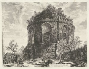 Hostestempel vid Tivoli Utsikt över templet, kallat della Tosse på Via Tiburtina, en mil nära Tivoli (titel på objektet) Gezichten op Rome (serietitel) Utsikt över Rom designad och graverad av Giambattista Piranesi-arkitekten Ve (nez) iano (seri) av Giovanni Battista Piranesi