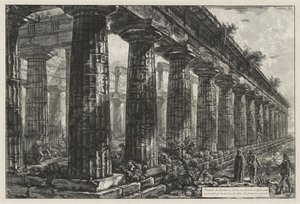 Neptunustemplet i Paestum, sett från sidan och ritat i större skala än vad som syns på den första planschen, ur Différentes vues de ... Pesto (Differen av Giovanni Battista Piranesi