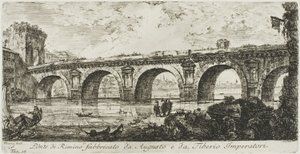 Bron i Rimini byggd av kejsarna Augustus och Tiberius, skylt 16 från Some Views of Triumphal Arches och andra monument av Giovanni Battista Piranesi