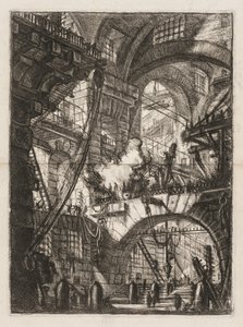 The Prisons: A Perspective of Arches with a Smoking Fire in the Center av Giovanni Battista Piranesi