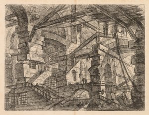 The Prisons: A Perspective of Colonnades with Zig-Zag Staircase, 1745-1750. av Giovanni Battista Piranesi