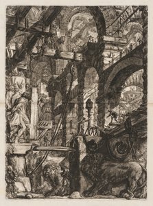 Die Gefängnisse: Eine Perspektive römischer Bögen, mit zwei in Relief geschnitzten Löwen, 1745-50 von Giovanni Battista Piranesi