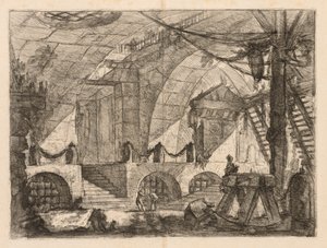 Fängelserna: En välvd kammare med stolpar och kedjor av Giovanni-Battista Piranesi