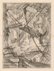 Fängelserna: En enorm interiör med en vindbro, 1745-1750. av Giovanni Battista Piranesi