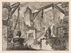 Fängelserna: Colonnaded interiör med en bred trappa av Giovanni Battista Piranesi