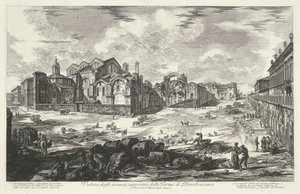 Thermen van Diocletianus te Rom Vy över de övre lämningarna av Dioclazianos bad (titel på objektet) Gezichten op Rome (serietitel) Utsikt över Rom designad och graverad av Giambattista Piranesi-arkitekten Ve (nez) iano (serietitel) av Giovanni-Battista Piranesi