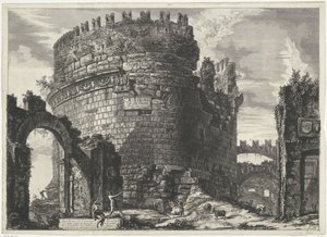 Tombe van Caecilia Metella te Rom Cecilia Metells grav (...) (titel på objekt) Gezichten op Rome (serietitel) Utsikt över Rom designad och graverad av Giambattista Piranesi-arkitekten Ve (nez) iano (serietitel) av Giovanni-Battista Piranesi