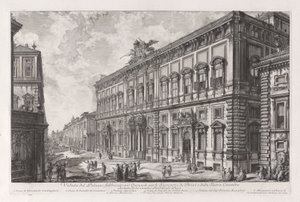 Utsikt över Palazzo byggt på Quirinal för sekreteraren för Briefs och det heliga rådet, från Vedute di Roma av Giovanni-Battista Piranesi