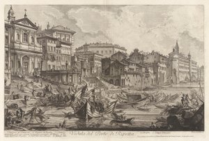 Veduta del Porto di Ripetta (Utsikt över Ripettas hamn), från Vedute di Roma (Utsikt över Rom) av Giovanni-Battista Piranesi