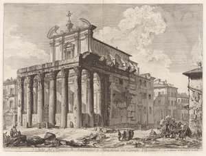 Vy över Antoninus och Faustinas tempel på Campo Vaccino, ur Vedute di Roma av Giovanni Battista Piranesi