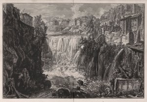 Veduta della Cascata di Tivoli (Utsikt över Tivolis vattenfall), från Vedute di Roma (Utsikt över Rom) av Giovanni Battista Piranesi