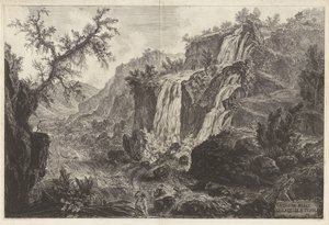 Utsikt över de små vattenfallen i Tivoli, ur Vedute di Roma av Giovanni Battista Piranesi