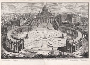 Vy över den berömda Vatikanbasilikan med dess rymliga portik och angränsande torg, ur Vedute di Roma (Vyer över Rom) av Giovanni Battista Piranesi
