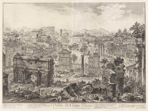 Veduta di Campo Vaccino (Utsikt över Campo Vaccino [Forum Romanum, från Capitoline Hill]), från Vedute di Roma (Utsikt över Rom) av Giovanni-Battista Piranesi