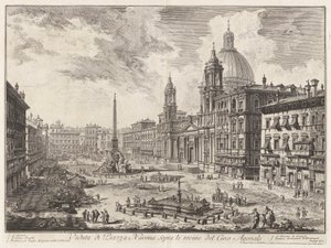 Utsikt över Piazza Navona ovanför ruinerna av Domitianus cirkus, från Vedute di Roma (Utsikt över Rom) av Giovanni Battista Piranesi